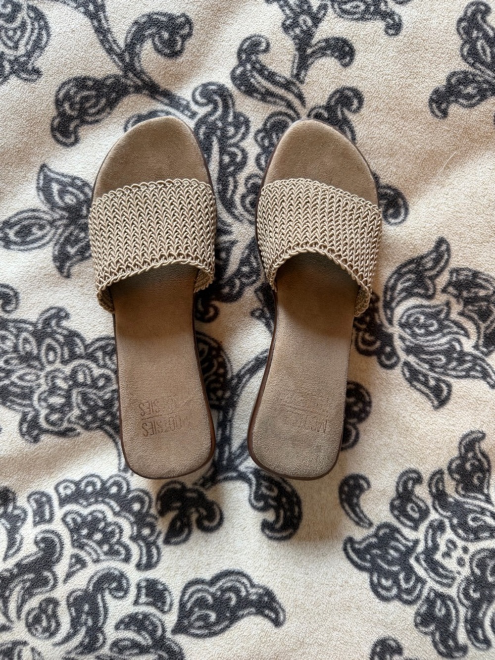 Woven Strap Slide Sandals in Taupe